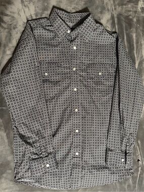 Boys' Navy Geo-Print Button-Down Shirt